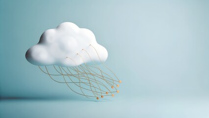 futuristic white cloud with golden data streams on blue background