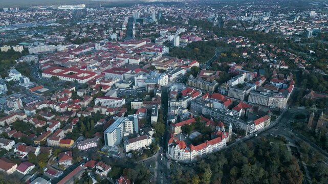 Aerial panorama  view of the city Timisoara in Romania on a sunny day in autumn.