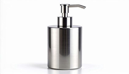 Sleek Stainless Steel Soap Dispenser on a White Background with Subtle Shadow
