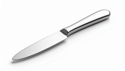 Fototapeta premium Gleaming silver butter knife with serrated edge on a bright white background