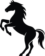 Flat Isometric Vector of Rearing Horse Silhouette – Minimalist Black and White High Contrast Illustration