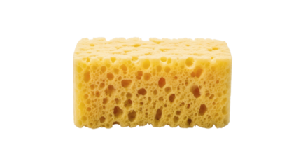 Porous Yellow Sponge Isolated for Cleaning Tasks on a Plain White Background in Studio