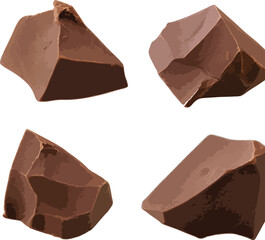 Four Brown Chocolate Pieces Isolated White Background
