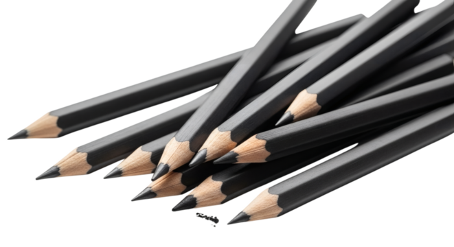 Sleek black pencils resting against a white backdrop offering creative expression tools for design.
