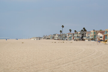Oxnard, Ventura County, CA, California, August 28, 2025: Hollywood Beach Ocean View with Beach Sands, Homes, Houses, Palm Trees during Sunny Day