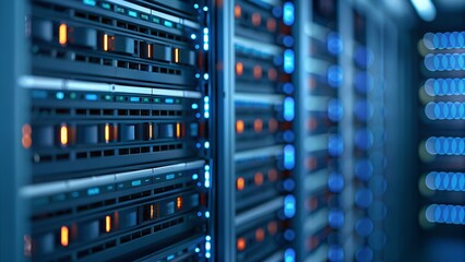 Illuminated Server Racks in High-Tech Data Center