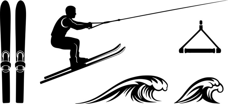 Water skiing silhouette, Water ski vector, Water skiing svg, Water skiing icon set, Water skiing clipart