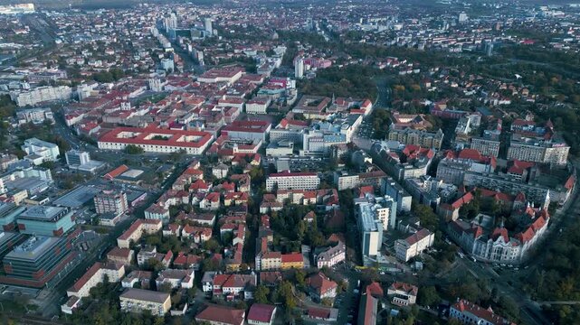 Aerial panorama  view of the city Timisoara in Romania on a sunny day in autumn.