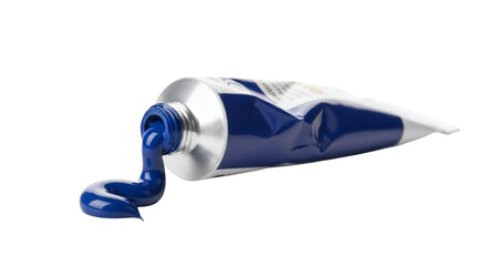 Cobalt Blue Paint Tube Squeezing Pigment on White Background Ready for Artistic Creations and Painting Projects.