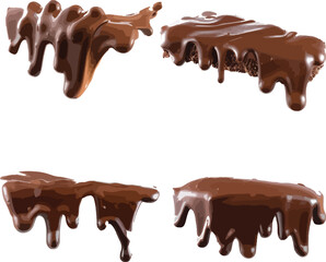 Melted Chocolate Dripping Brown Dessert Splashes vector