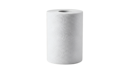 Isolated paper towels roll on white background waiting to wipe up spill.