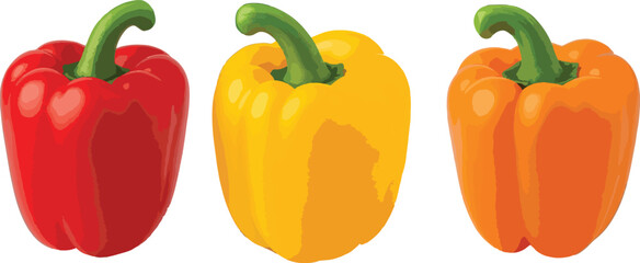 Three Bell Peppers Red Yellow Orange Vegetables Food Illustration