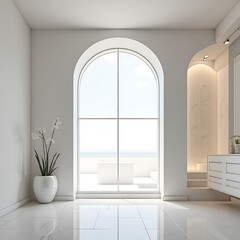 Elegant arched hallway with bright, natural light