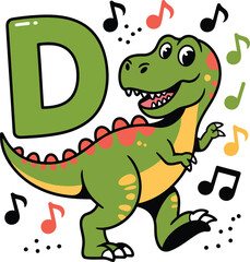 Letter D with Dinosaur Illustration for Alphabet Learning and Children's Designs