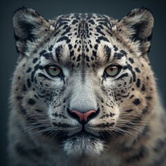 Fototapeta premium Captivating closeup of a snow leopard's face showcasing its striking fur pattern and intense gaze highlighting the beauty of wildlife and nature's artistry