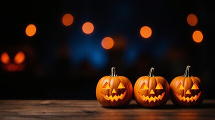 halloween empty table product display Montage with blurred pumpkins and autumn bokeh background | product display, Halloween decor, autumn theme, night time display, restaurant setup theme