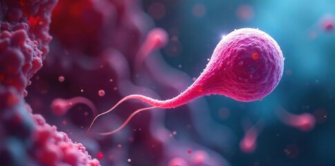 Microscopic view of healthy human sperm cells swimming towards an egg, illustrating the intricate process of fertilization and reproduction , micrograph, vas deferens, biology