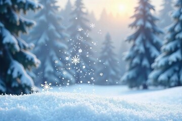 Fototapeta premium Large snowflakes gently fall on a pristine winter landscape, blanketing the ground in a soft layer of white Perfect for holiday or winter themed projects , nature, winter background, snowdrift