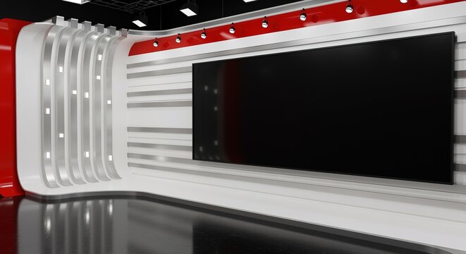 Modern TV Studio Set Design Red and White Backdrop television studio background news broadcast presentation corporate video screen monitor