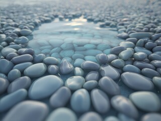 Obraz premium Smooth stones water reflection pebbles blue