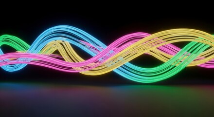 Luminous Neon Ribbons Weaving a Sinuous Wave of Vibrant, Flowing Light.