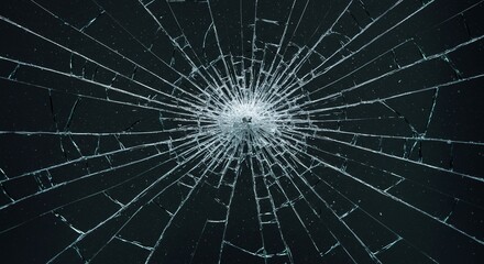 Obraz premium Dramatic shattered glass texture with radiating cracks creating a powerful abstract background for impactful designs.