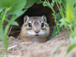 Chipmunk wildlife in natural habitat, close-up of cute rodent in forest environment