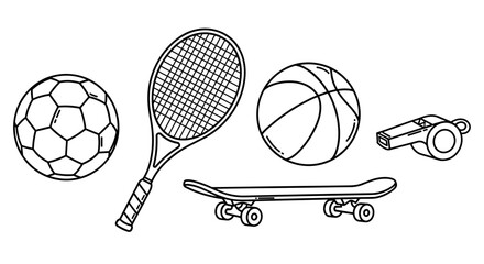Collection of Sports Equipment and Athletic Gear Isolated on White Background