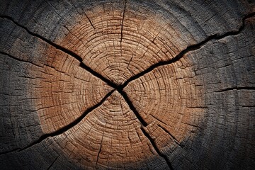 Close-up of weathered tree stump with cracks