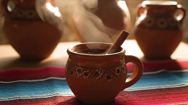 Caf&eacute; de Olla &ndash; Traditional Mexican Coffee in Rustic Clay Mug with Cinnamon