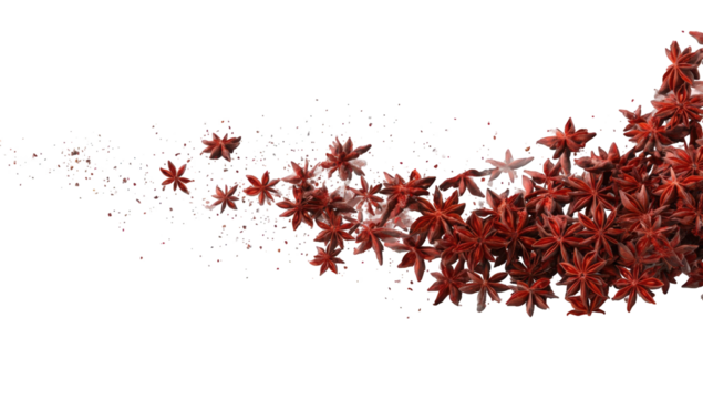 Abstract swirling cluster of red star-like shapes