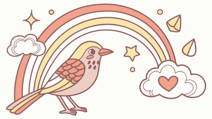 Creative SVG: Bashful  Bowerbird in a Pastel Rainbow colored Rainbow theme