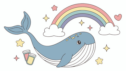 SVG art: A Funny  Blue Whale in a Rainbow vibe, tinted with Pastel Rainbow tones
