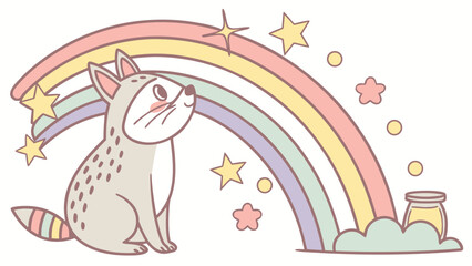 Pastel Rainbow colored  Bobcat with a Excited touch, placed in a Rainbow theme