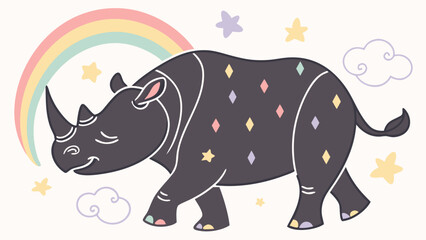 An adorable  Black Rhinoceros with a Sleepy vibe and a Pastel Rainbow Rainbow theme – SVG style