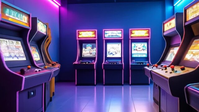 Retro arcade gaming room illustration - Powered by Adobe