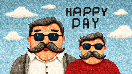 Happy Father's Day Pixel Art Illustration with Mustahe