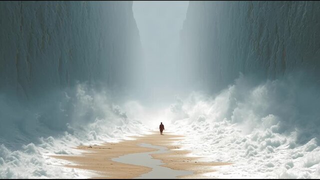 Awe inspiring bible miracle of prophets powerful faith parting sea with towering walls of water for freedom