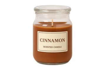 Cinnamon scented candle in glass jar with transparent background