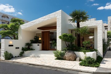 Fototapeta premium Modern duplex residence with plants high resolution picture