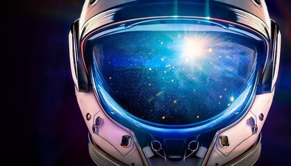 close up futuristic astronaut helmet with space reflection on visor detailed and high tech for sci fi themed projects