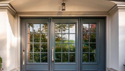generate a visual of a glass door with a transom window above
