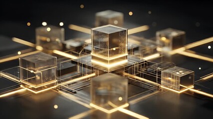 Abstract digital network of glowing cubes - Powered by Adobe