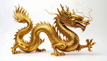 Majestic golden dragon sculpture coiled elegantly, showcasing intricate details and textures