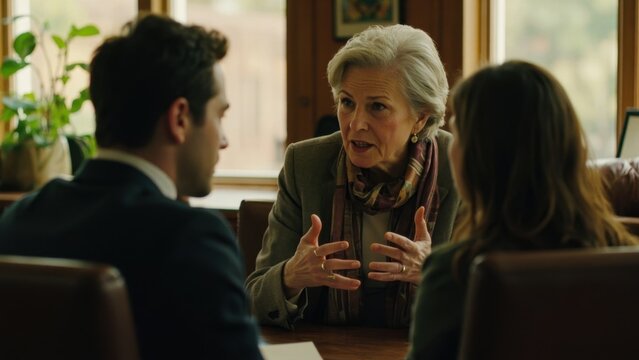 Senior businesswoman leading a meeting with colleagues in the office