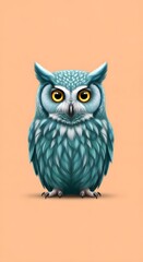 Obraz premium Aesthetic Teal Owl Phone Wallpaper, Adorable Bird Illustration