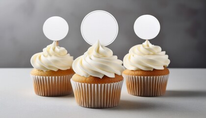 vanilla cupcakes with blank topper mockup display