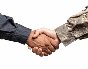 Soldier and Civilian Handshake Silhouette, Military Support Symbol, Isolated Transparent Background PNG