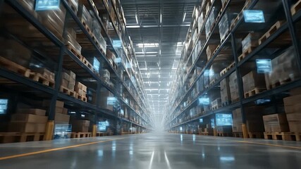 Warehouse interior with digital overlay - Powered by Adobe
