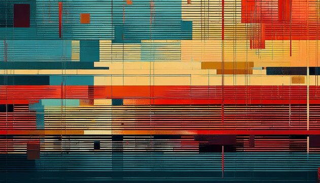striking abstract pattern of horizontal lines and distressed color blocks representing digital error